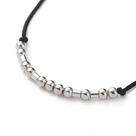 Inspirational Friend Handcrafted Silver Black Unisex Morse Code Bracelet - Picture 1 of 5